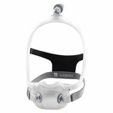 Full face CPAP mask with clear silicone frame and adjustable headgear for sleep apnea therapy
