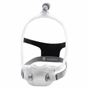 Full face CPAP mask with clear silicone frame and adjustable headgear for sleep apnea therapy