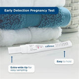 Clearblue early detection pregnancy test with extra-wide tip on bathroom towels