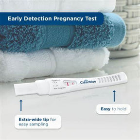 Clearblue early detection pregnancy test with extra-wide tip on bathroom towels