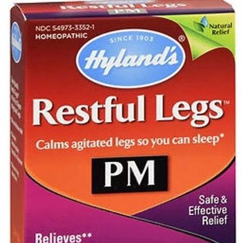 Hyland's Restful Legs PM homeopathic supplement box for calming restless legs at night