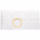 White ostomy belt with elastic material and circular opening for stoma support