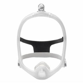 Full face CPAP mask with headgear for sleep apnea therapy, shown on white background