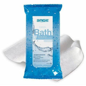 Sage Bath cleansing washcloth packet with white disposable washcloth on white background