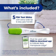 FSH test stick with green cap, app instructions, for menopause and hormone monitoring at home