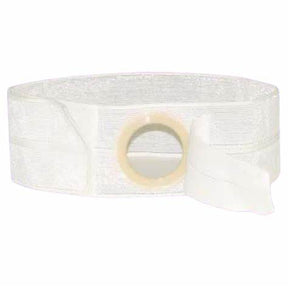 Adjustable ostomy belt with elastic strap and central ring for medical support