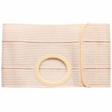 Beige elastic ostomy support belt with circular opening and adjustable Velcro closure