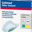 Cutimed Siltec Sorbact foam dressing with silicone edge, box and product close-up, medical supply