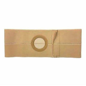 Beige ostomy belt with central circular opening for stoma support, medical supply product