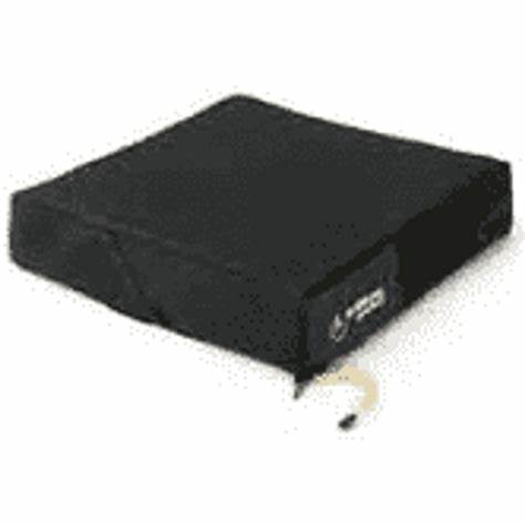 Black wheelchair seat cushion with cover and air valve, pressure relief support