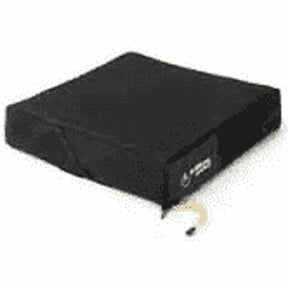 Black wheelchair seat cushion with cover and air valve, pressure relief support