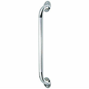 Stainless steel wall-mounted grab bar with textured grip for bathroom safety and accessibility