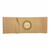 Beige medical ostomy support belt with circular opening for stoma care
