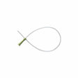 Sterile intermittent catheter with green funnel on white background for medical supply use