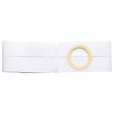 White ostomy support belt with round opening, medical accessory for stoma care