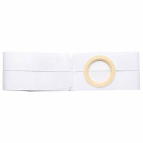 White ostomy support belt with round opening, medical accessory for stoma care
