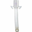 Clear medical tracheostomy tube with flared end on a white background
