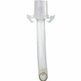 Clear medical tracheostomy tube with flared end on a white background