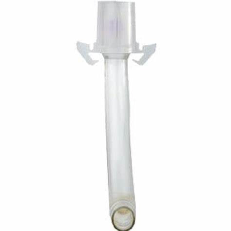 Clear medical tracheostomy tube with flared end on a white background