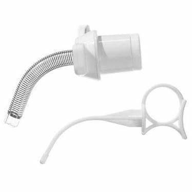 Disposable medical tracheostomy tube with white inner cannula and curved design