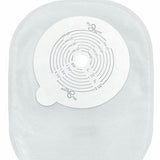 Medical ostomy pouch with adhesive barrier and cut-to-fit stoma opening
