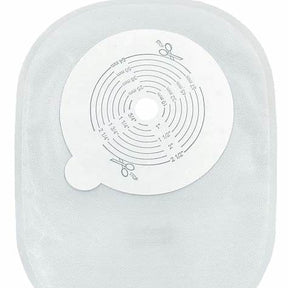 Medical ostomy pouch with adhesive barrier and cut-to-fit stoma opening