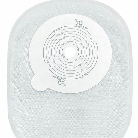 Medical ostomy pouch with adhesive barrier and cut-to-fit stoma opening