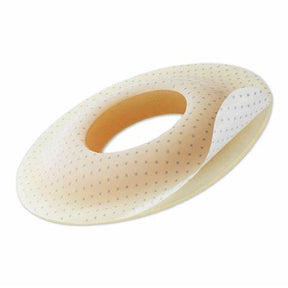 Beige hydrocolloid ostomy barrier ring with adhesive, medical supply for stoma care