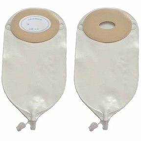 Two ostomy bags with adhesive barriers for medical supply and home care use