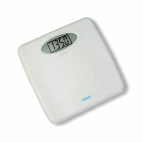 White digital bathroom scale displaying 135.0 pounds on LCD screen