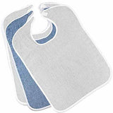 Set of adult bibs in white and blue, washable, for medical or elderly care