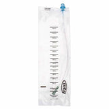 Clear medical fluid collection bag with tubing and volume markings, sterile supply for home use