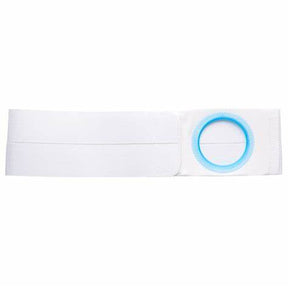 White ostomy belt with blue ring for medical support and stoma care