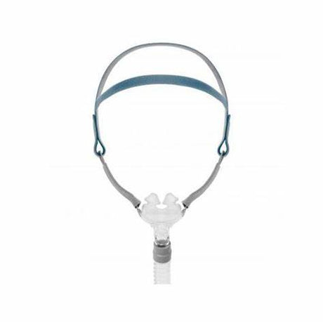 Nasal CPAP mask with headgear for sleep apnea therapy on a white background