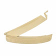 Beige plastic medical device component with a curved, angled design on white background.