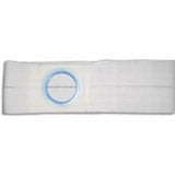 White ostomy belt with blue reinforced stoma opening for medical use