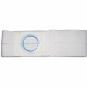 White ostomy belt with blue reinforced stoma opening for medical use