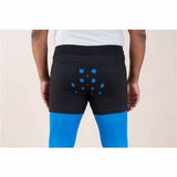 Man wearing adaptive black and blue medical underwear with back ventilation holes