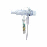 Medical oxygen flow meter with clear plastic tubing and color indicator for respiratory therapy