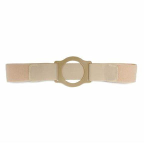 Beige medical ostomy belt with adjustable straps and circular plastic support