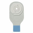 Ostomy bag with adhesive barrier for medical stoma care, shown against white background
