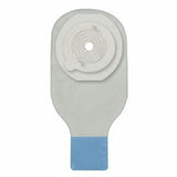 Ostomy bag with adhesive barrier for medical stoma care, shown against white background