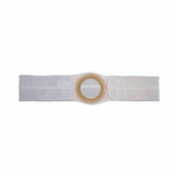 Ostomy support belt with adjustable strap and central circular opening for medical use