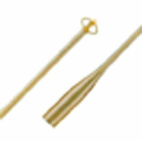 Sterile Foley catheter, silicone-coated, close-up, home medical supply.