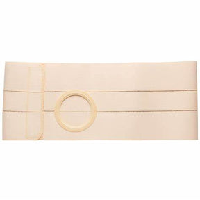 Beige ostomy support belt with circular stoma opening for medical supply needs