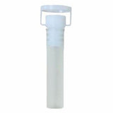 Clear disposable medical specimen collection tube with white screw cap and attached lid