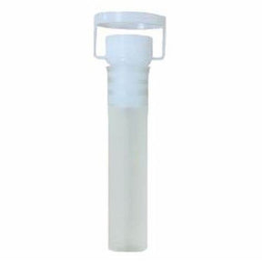 Clear disposable medical specimen collection tube with white screw cap and attached lid