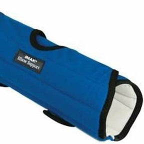 Blue medical arm support splint with adjustable straps for injury stabilization