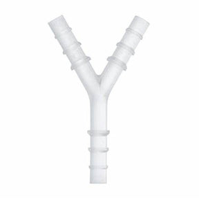 Y-shaped medical tubing connector with ribbed ends for secure hose attachment