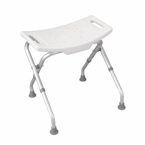 Adjustable medical shower chair with non-slip rubber feet and side handles for safety